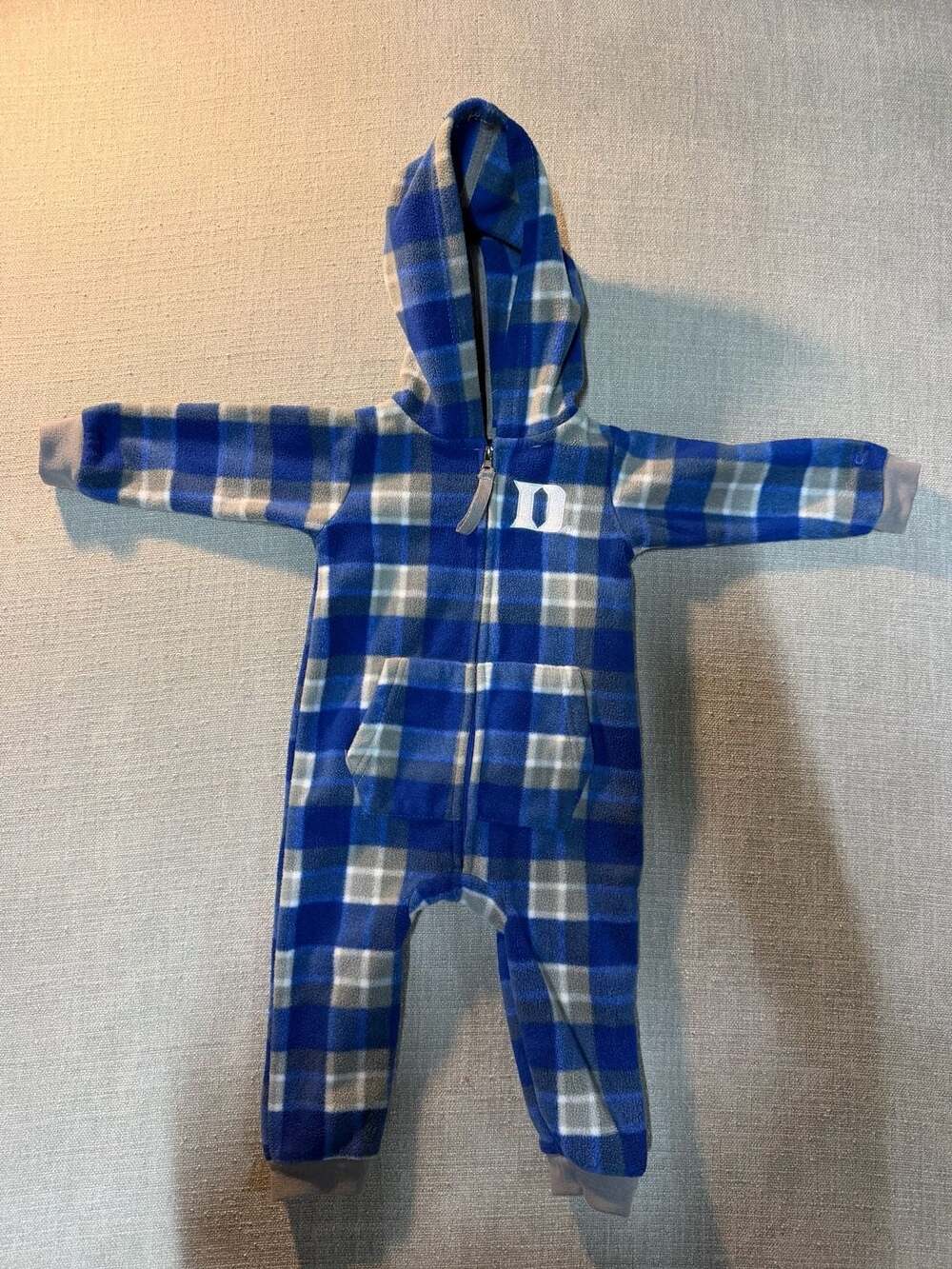Colosseum Duke University Blue Plaid Infant Fleece Zip-Up Hooded Romper